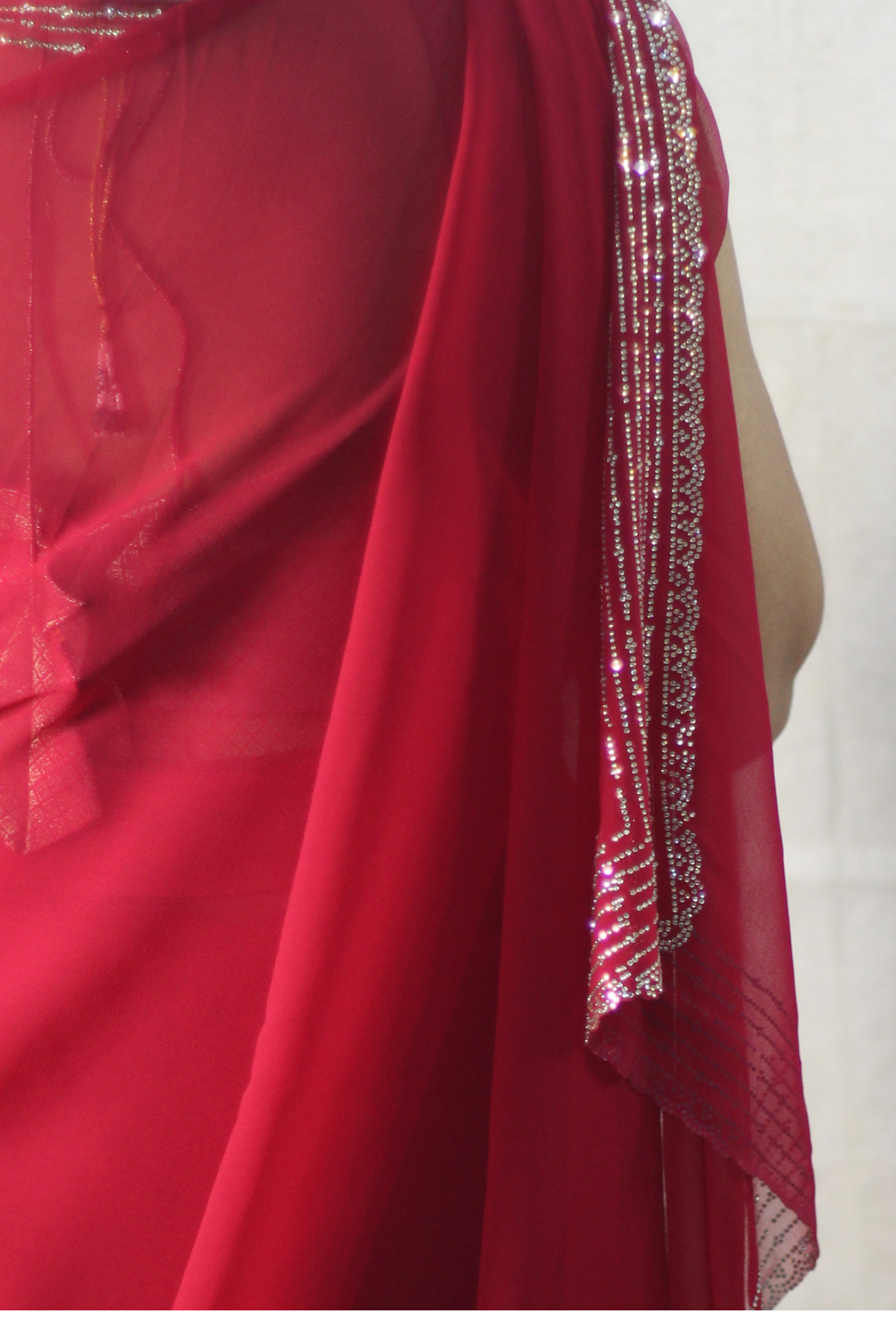 Red Rhinestone Premium Georgette Saree