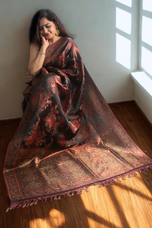 Midnight Rose Silk Saree