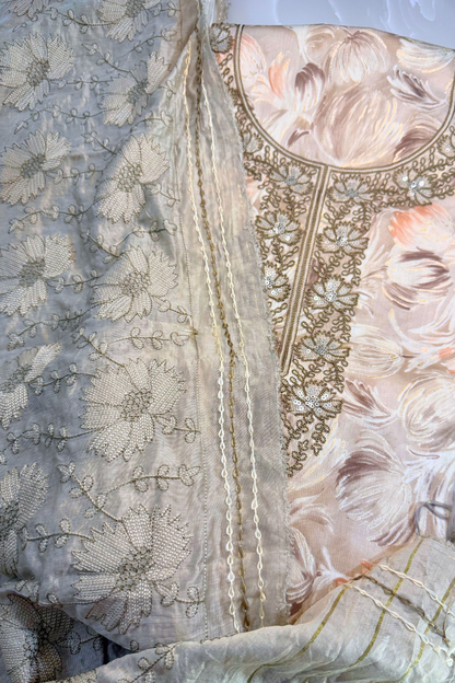 Soft Beige Printed Suit Set