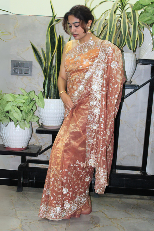Sunset Net Embroidered Saree