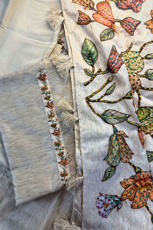 Tassar Chanderi Floral Dupatta Suit Set