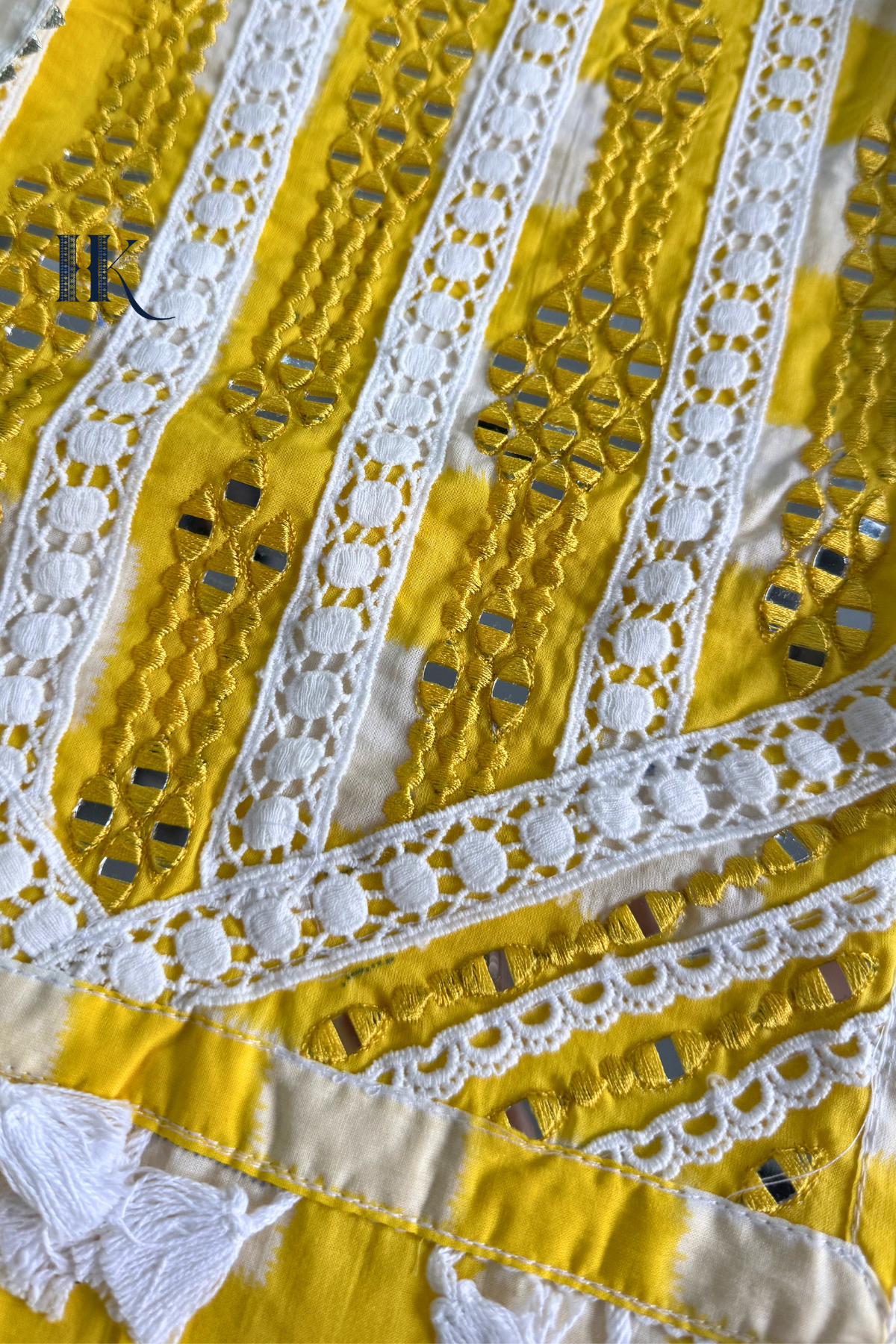 Yellow & White Tassel Cotton Suit Set