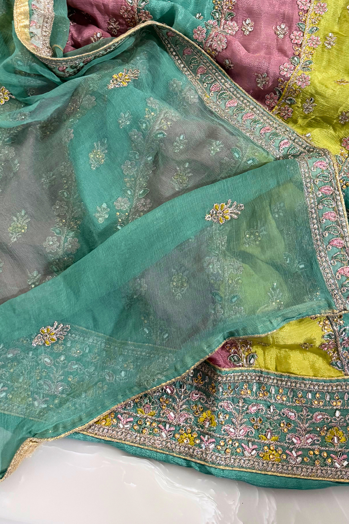 Multicolor Chinon Suit Set