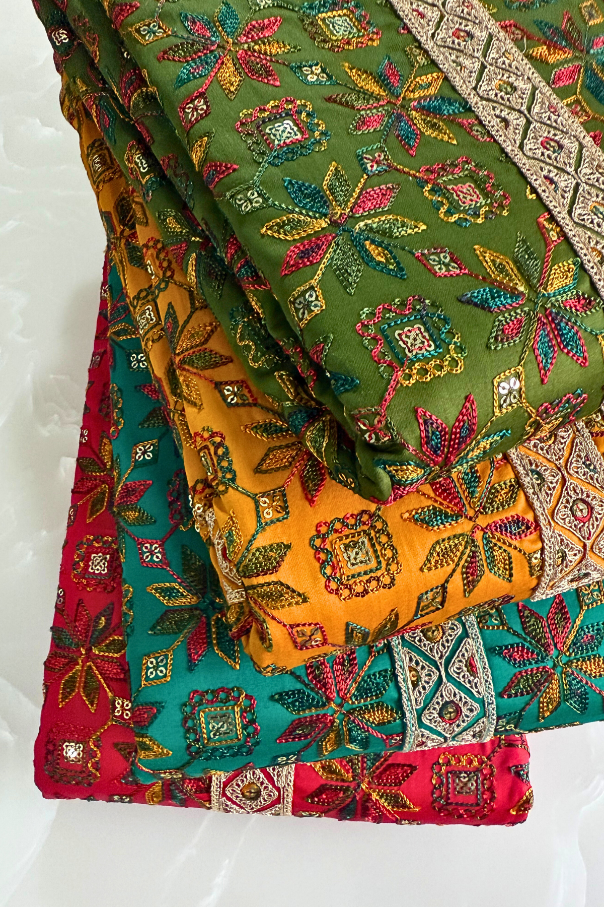 Vibrant Cotton Multi-Thread Embroidery Suit Set