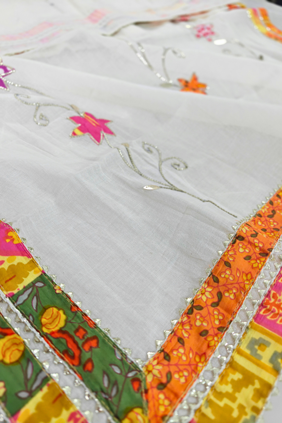 White Gota Patti Patchwork Suit Set