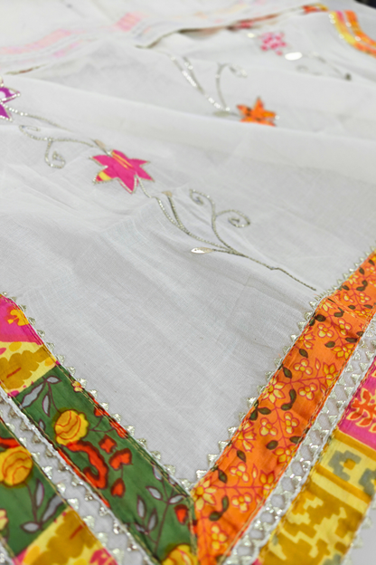 White Gota Patti Patchwork Suit Set
