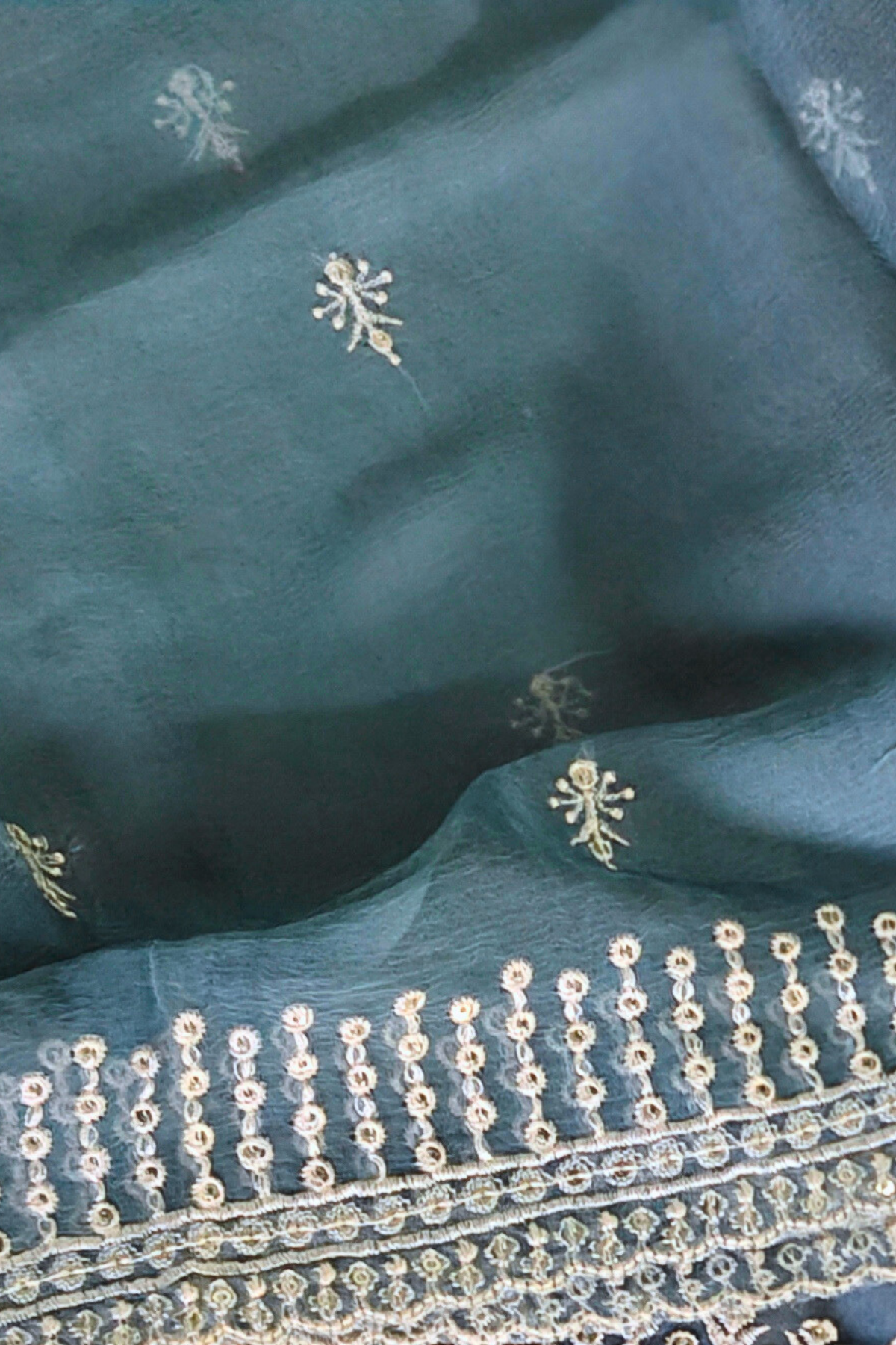 Greyish Blue Organza Suit Set