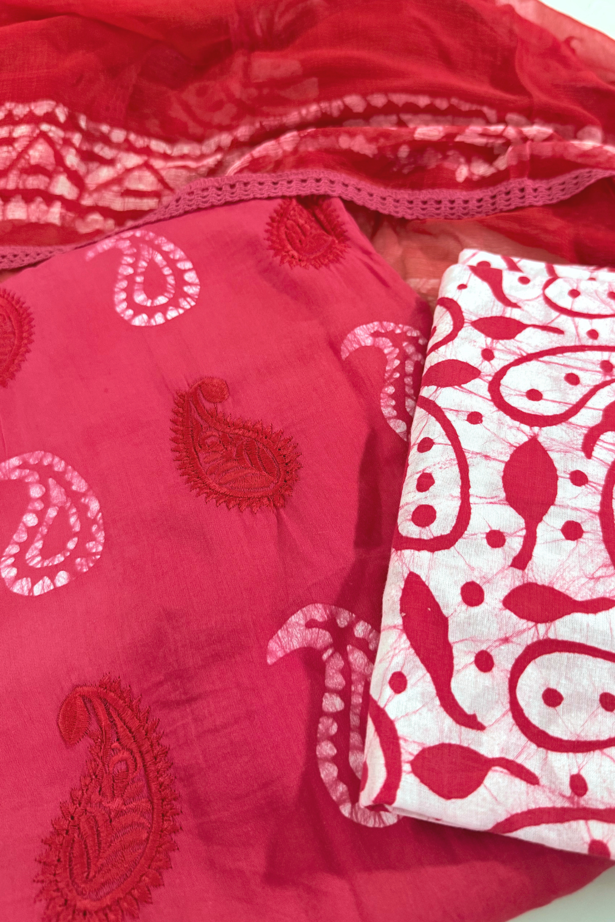 Red Premium Cotton Batik Suit Set
