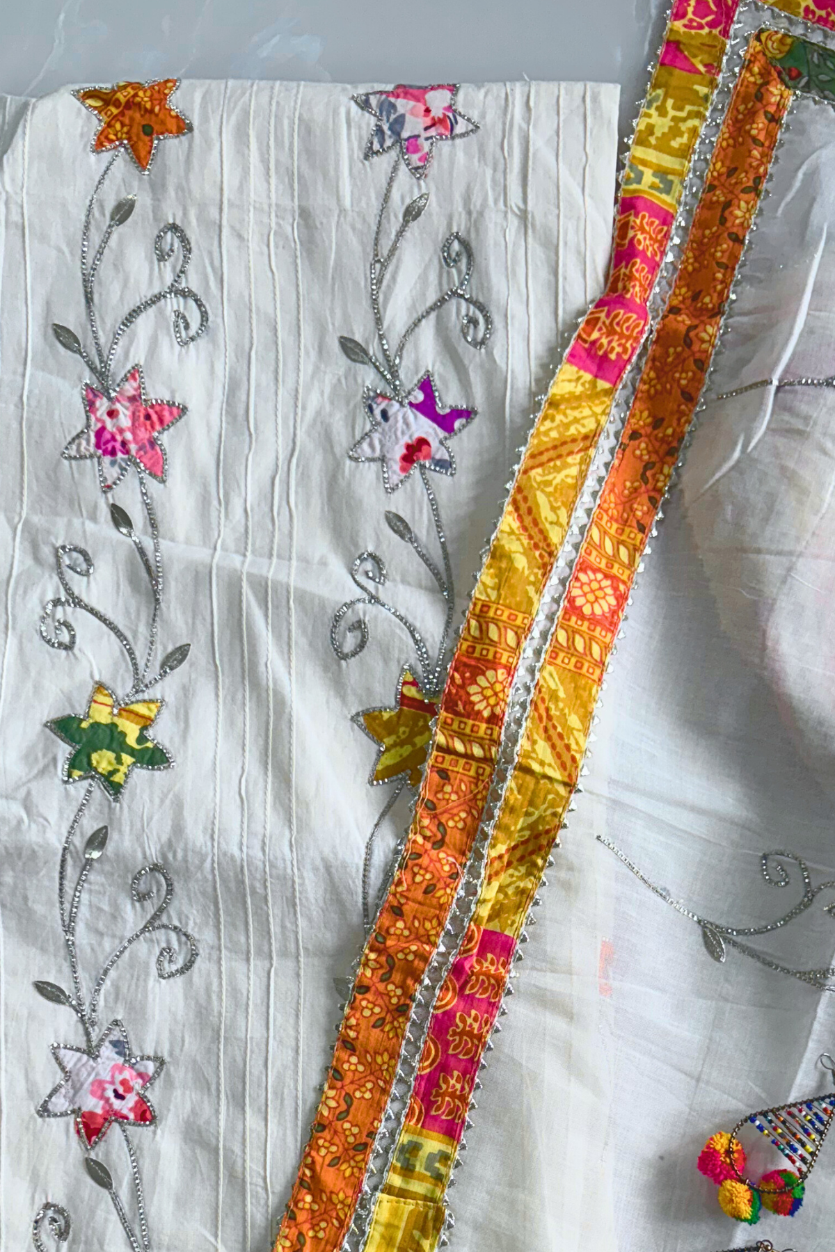 White Gota Patti Patchwork Suit Set